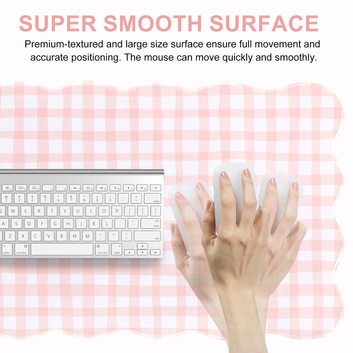 L-SPOUTTO Pink Checkered Mouse Pad,Cottagecore Scalloped Desk Mat XXL Large Cute Pastel Gaming