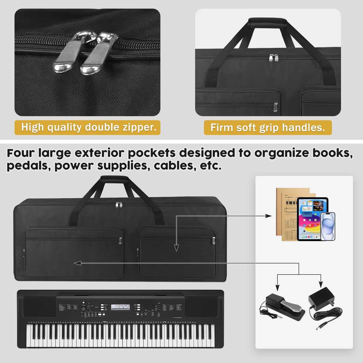 XIDIHF 76 Key Piano Keyboard Case Bag 46.46" x 5.11" x 17.91"，Portable Padded Keyboard Gig Bag with