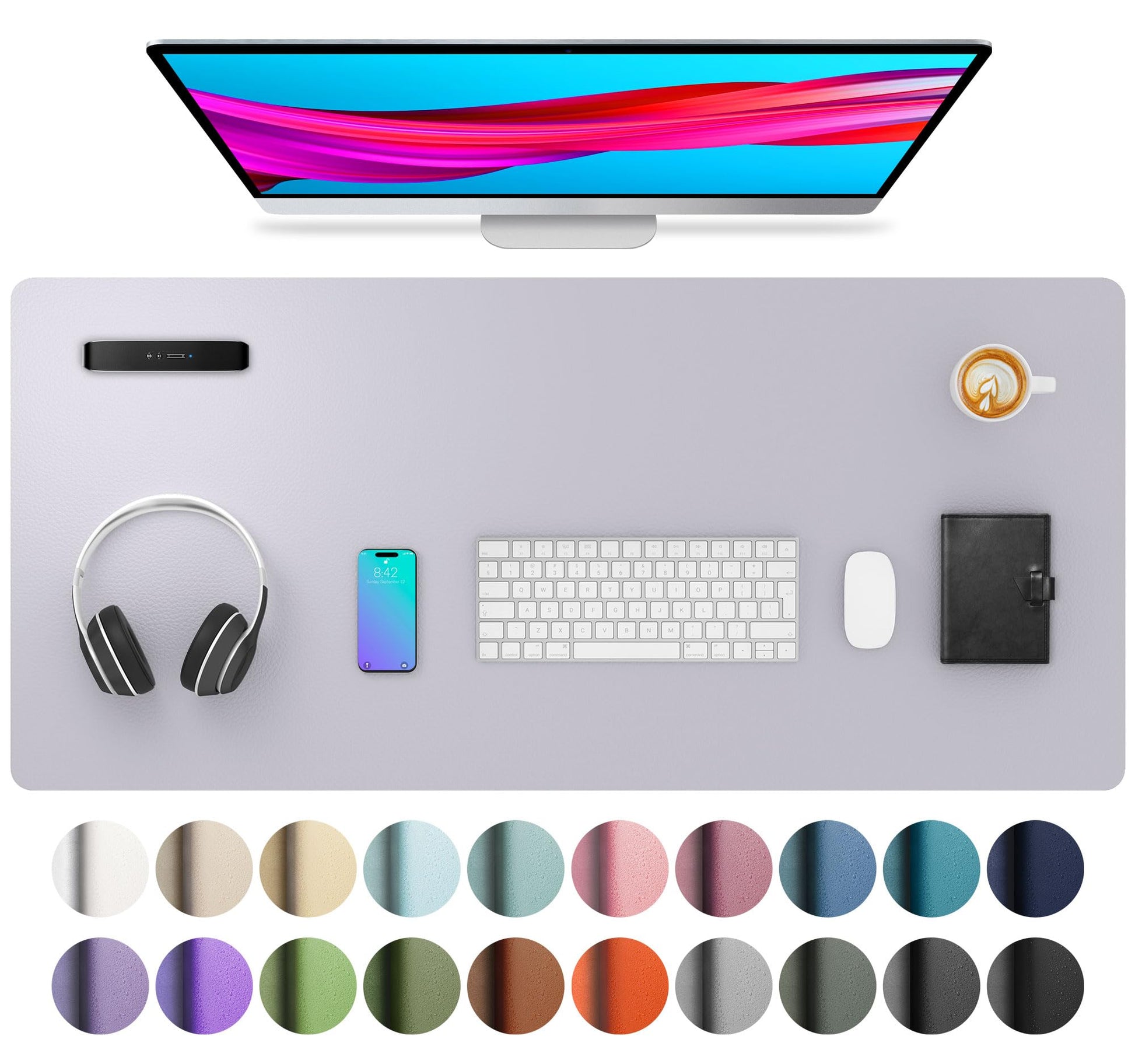 Aothia Large PU Leather Desk Pad Protector - Non-Slip Mouse Pad & Writing Mat for Office/Home