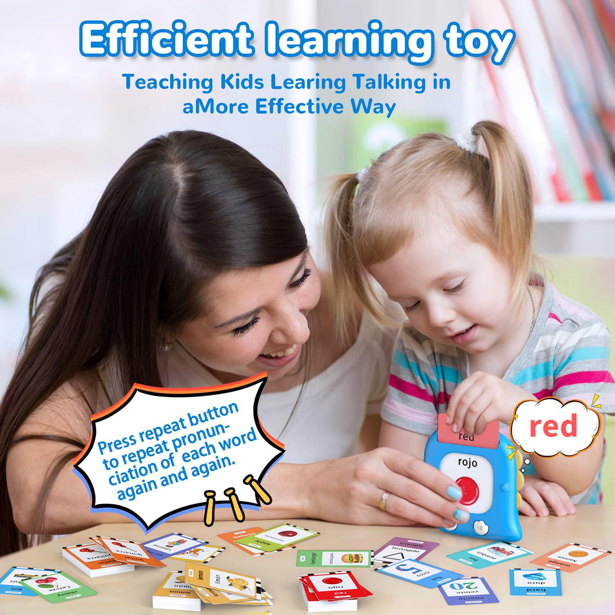 Kidzdo 520 Words Spanish&English Talking Flash Cards for 3 4 5 6 Years Old, Birthday Gifts