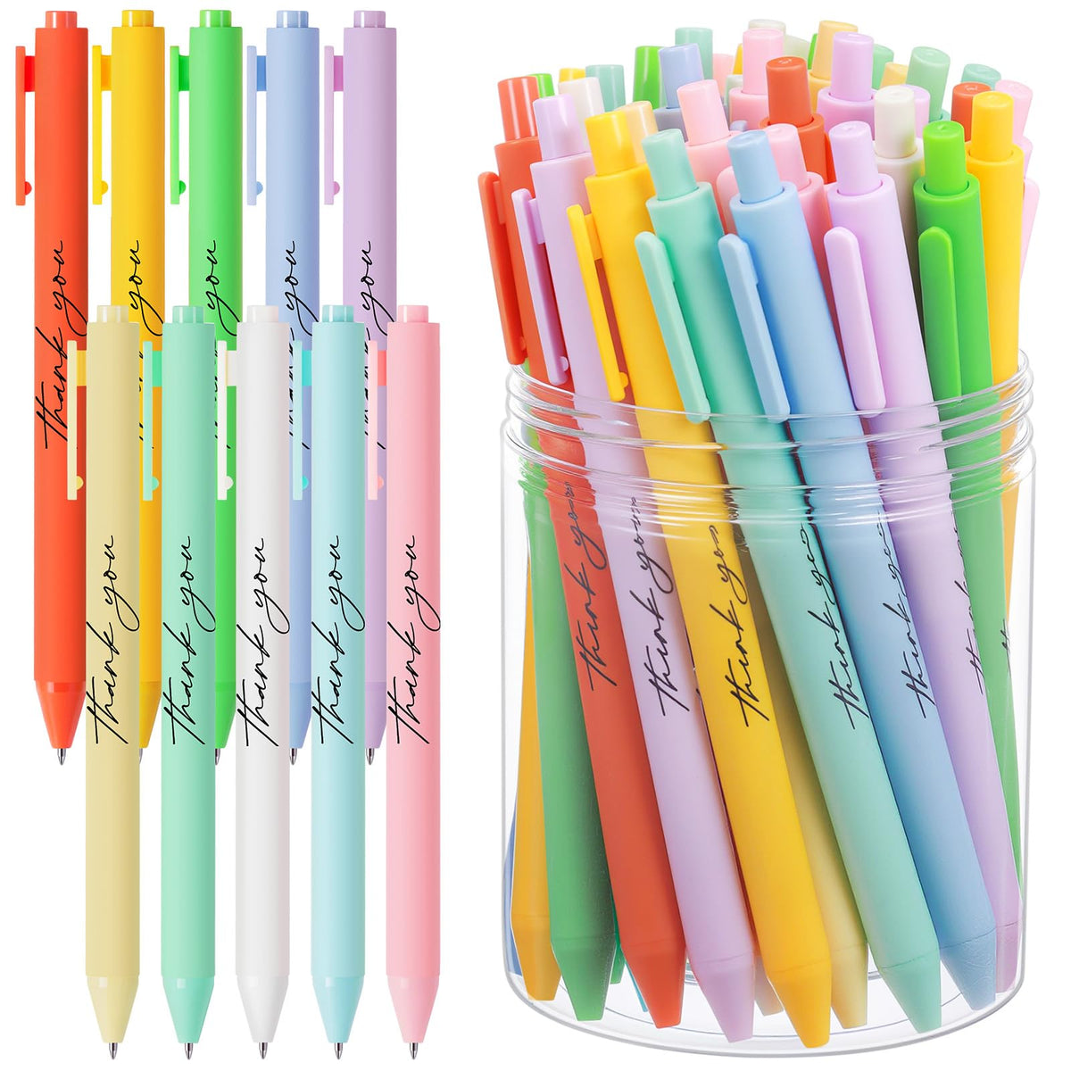 Crtiin 50 Pcs Inspirational Pens Bulk Macarons, Thank You