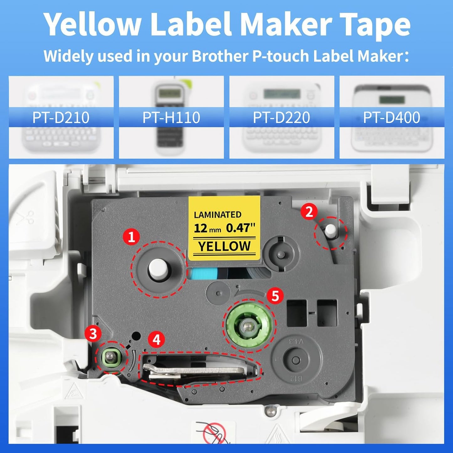 Replacement for Brother Label TZe-631 Tape 12mm 0.47" Yellow Laminated Tape