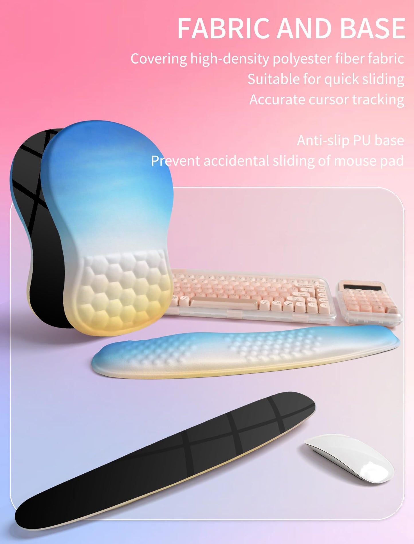 Hokafenle 2in1 Combination, Wave Keyboard Wrist Rest and Ergonomic Curvature Mouse Pad Wrist