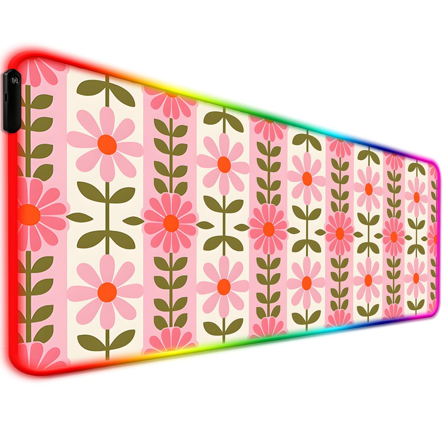 JIANG100 RGB Vintage Pink Flower Gaming Desk Mat, XL Floral Mouse Pad