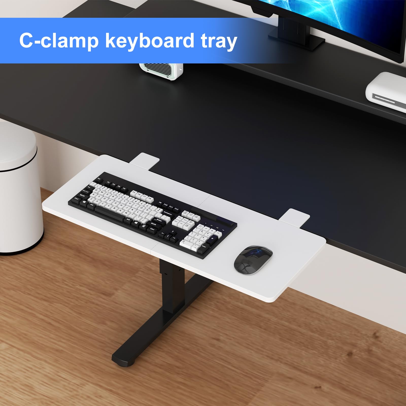 Suptek Clamp-on 9.5 x 23.6 inch Desk Extender, Wrist Support, Foldable Keyboard Tray Platform