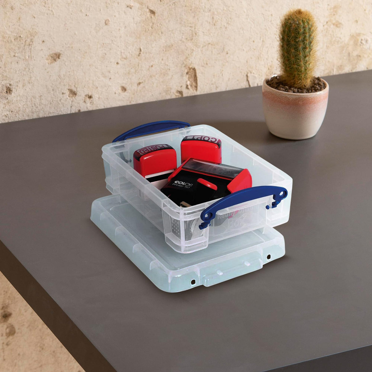 Really Useful Box 1.75 Liter Plastic Stackable Storage Container, 4 Pack