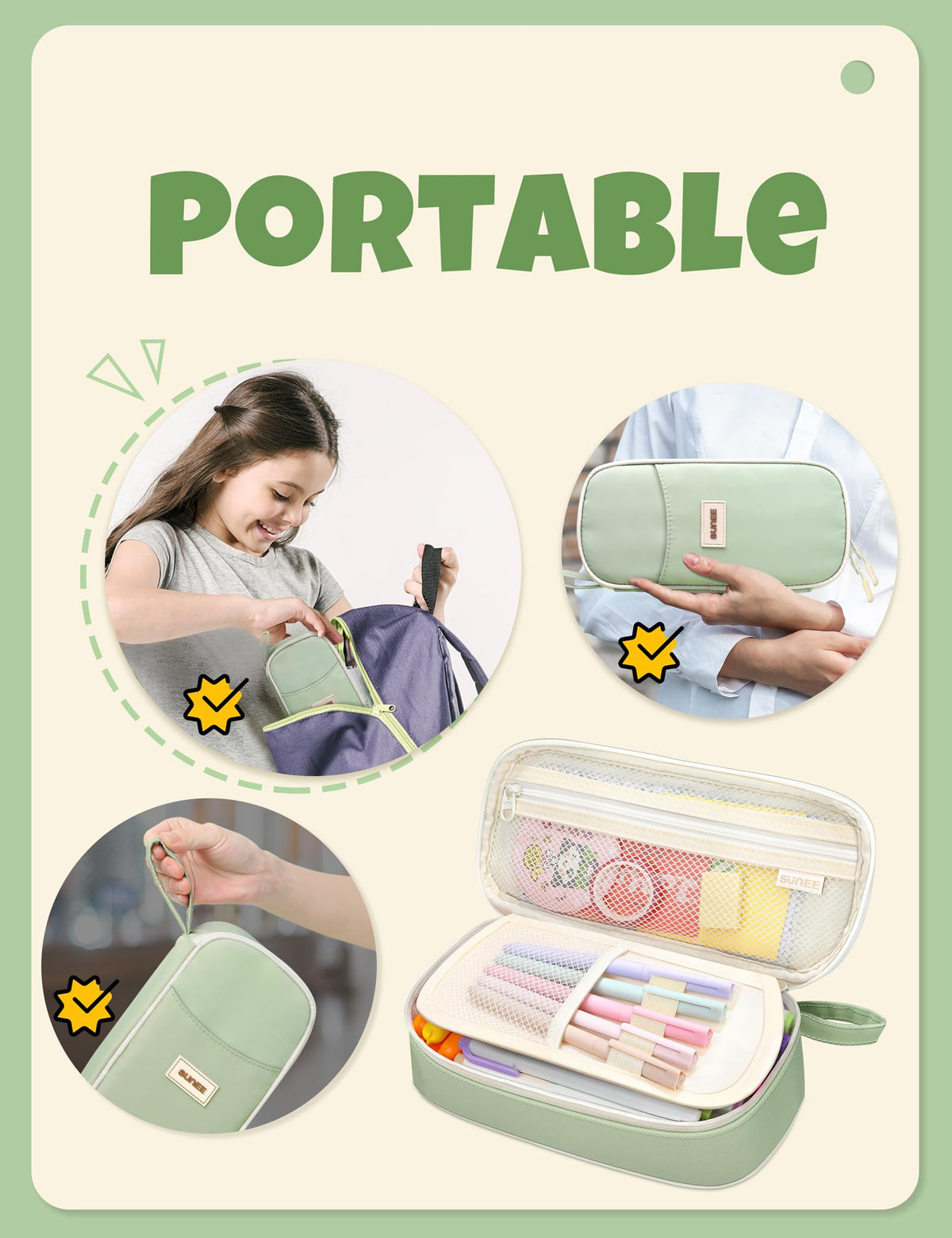 SUNEE Cute Pencil Case, Aesthetic Pen Pouch, Colored Large Pencil Bag with Zipper, Kawaii