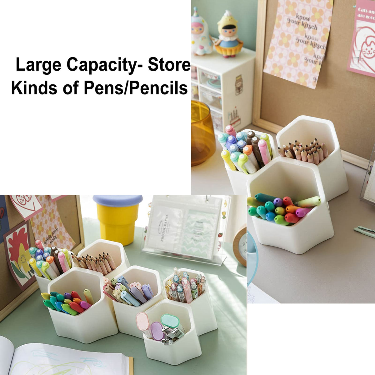BTSKY Hexagonal Creative Pen Holder, Pen Container, Brush Pot, Combination Desktop Storage