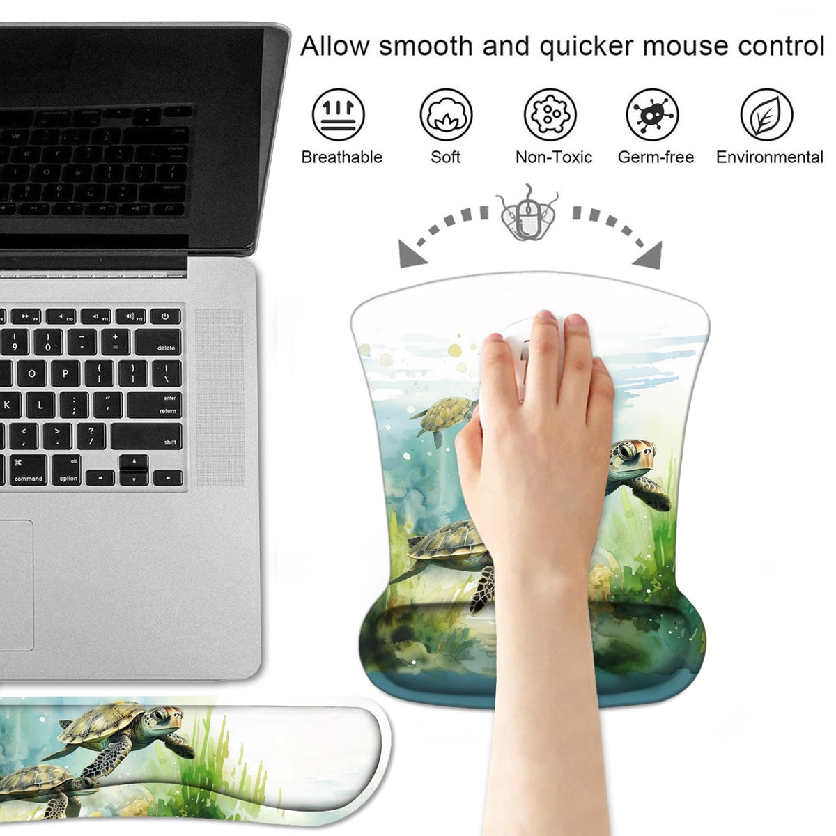 Keyboard Wrist Rest and Mouse Pad Wrist Support Set with Coasters, Non-Slip PU Base Ergonomic