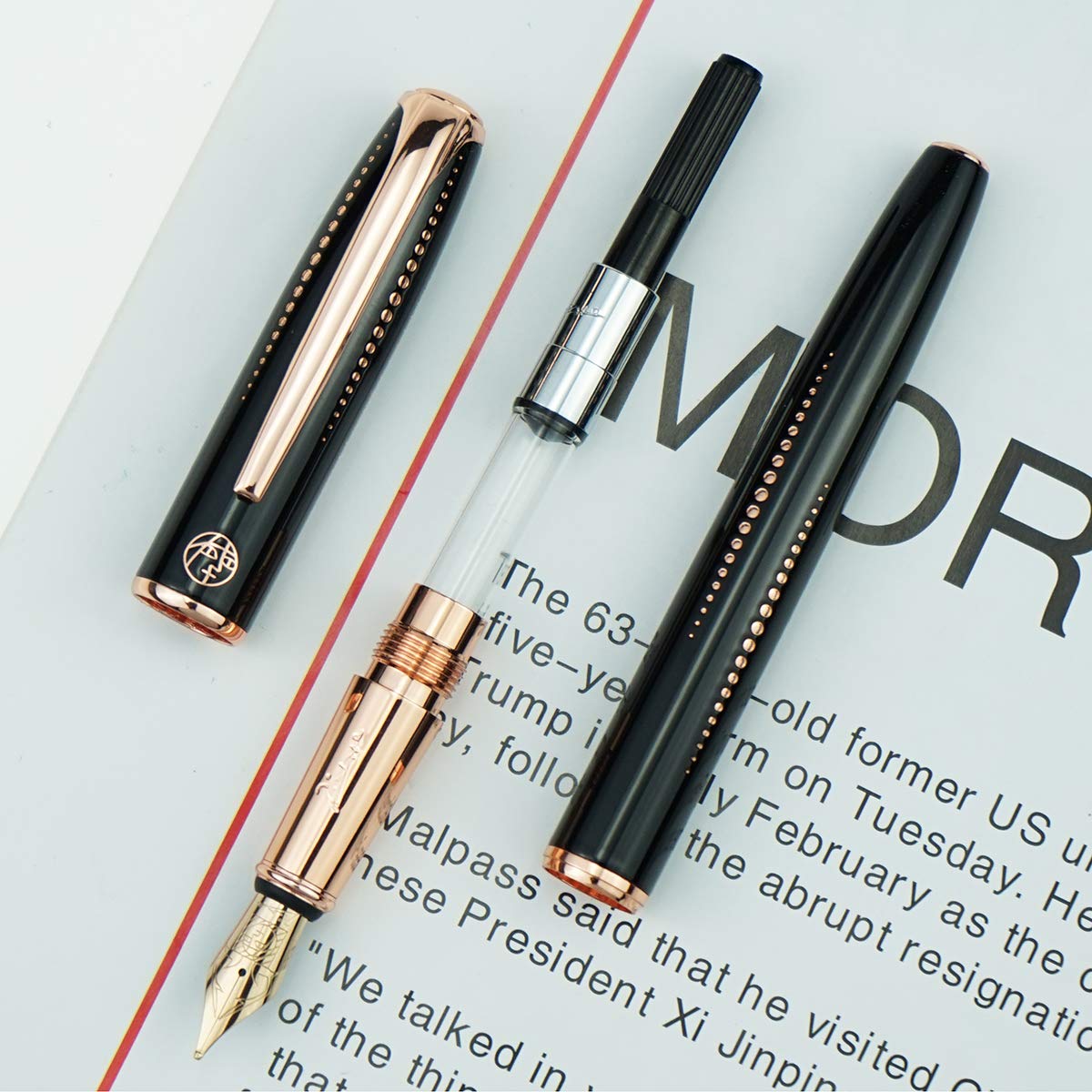 Picasso 916 Black Metal Fountain Pen with Box Iridium Medium Nib Starlit Night Beautiful Golden