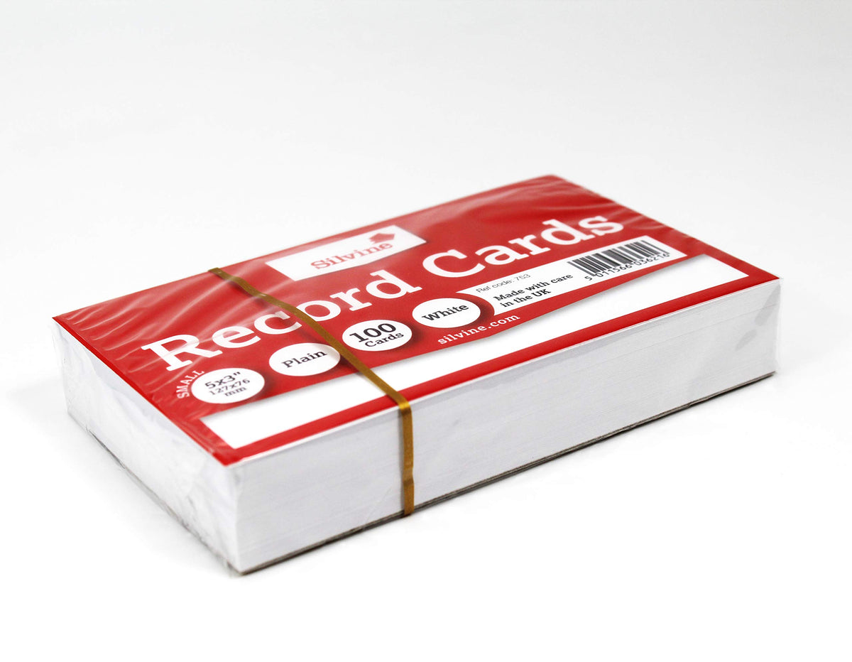 Silvine 5x3 White Record Cards - Plain, 100 Cards Per Pack. Ref 753 (127 x 76mm)