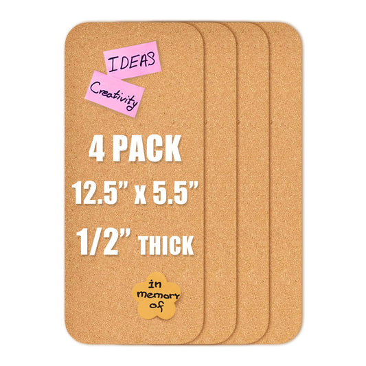 YCCYYCCY 4 PCS 12.5"*5.5" Self-Adhesive Cork Board, 1/2"(12mm) Thick Cork Boards for Walls, 1 Pack