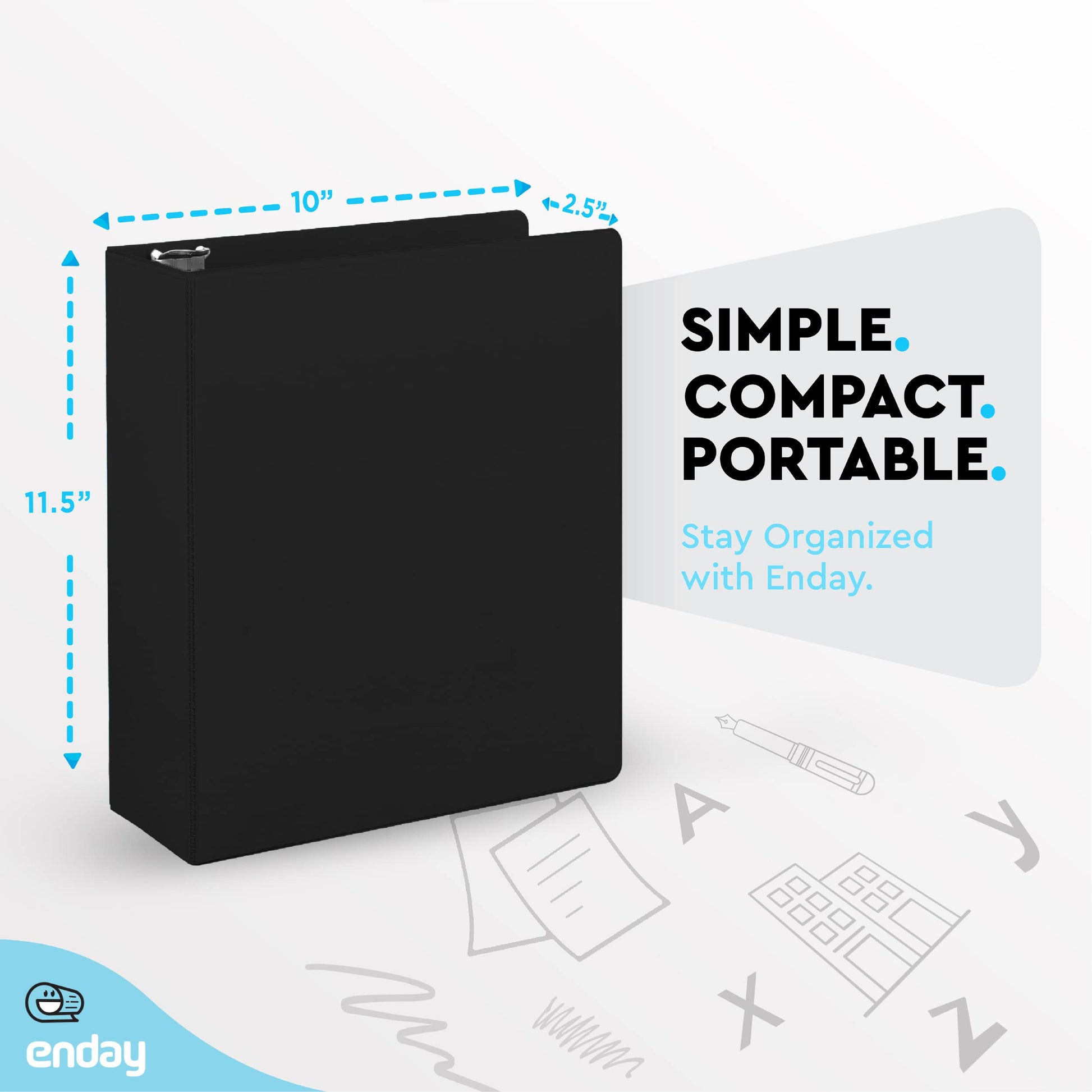 Enday 2 Inch 3 Ring Binder, Black Heavy Duty Three Ring Binder, 480 Sheets Capacity - 2 Inch Binder