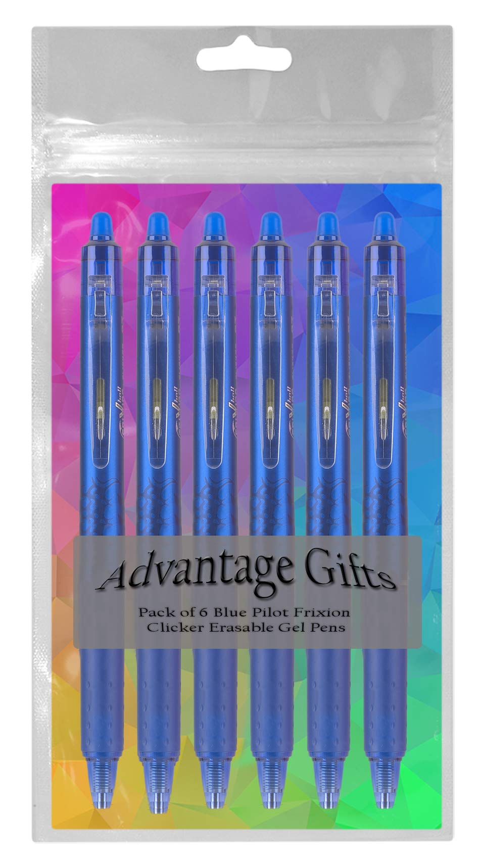 Advantage Gifts Clicker Retractable Erasable Gel Pens Fine Point (.7mm) Blue Ink 6-pk;