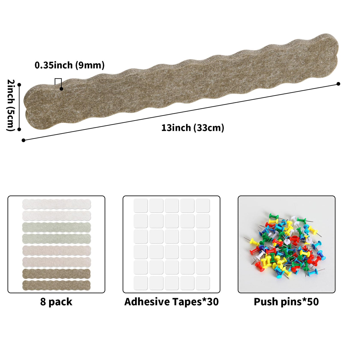 Cork Board Felt Bulletin Board 8-Pack with 50 Push Pins for Paste Notes, Photos, Schedules