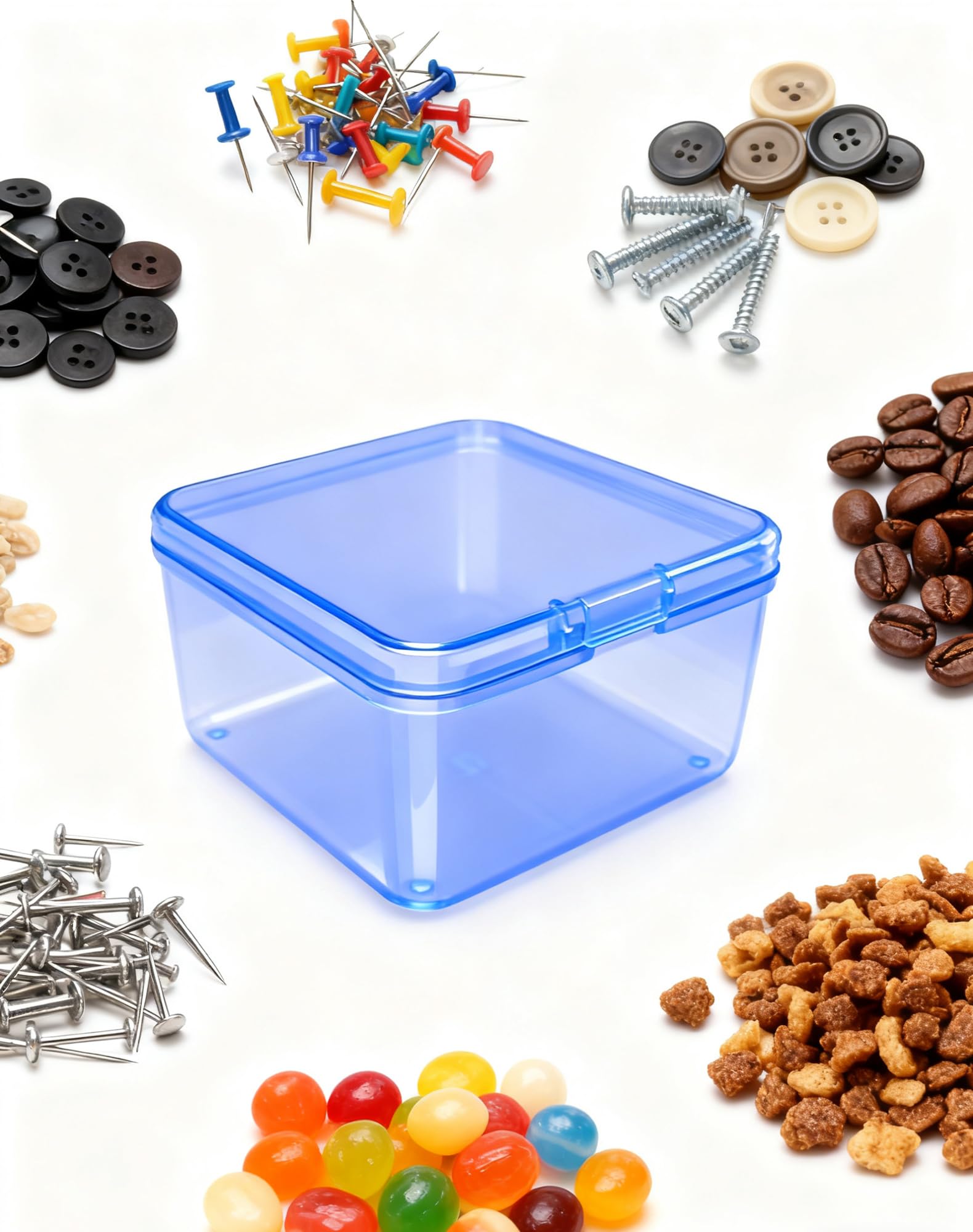 LJY 60 Blue Square Plastic Boxes, 2.5 x 2.5 x 1.4 in for Buttons