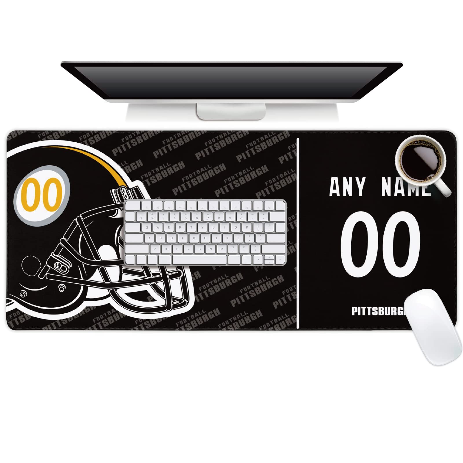 Pittsburgh Mouse Pad Custom Any Name and Number Desk Pad for Men Women Youth Gifts