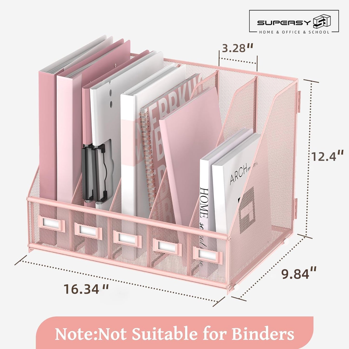 SUPEASY Desk Organizers Metal Desk Magazine File Holder with 5 Vertical Compartments Rack File