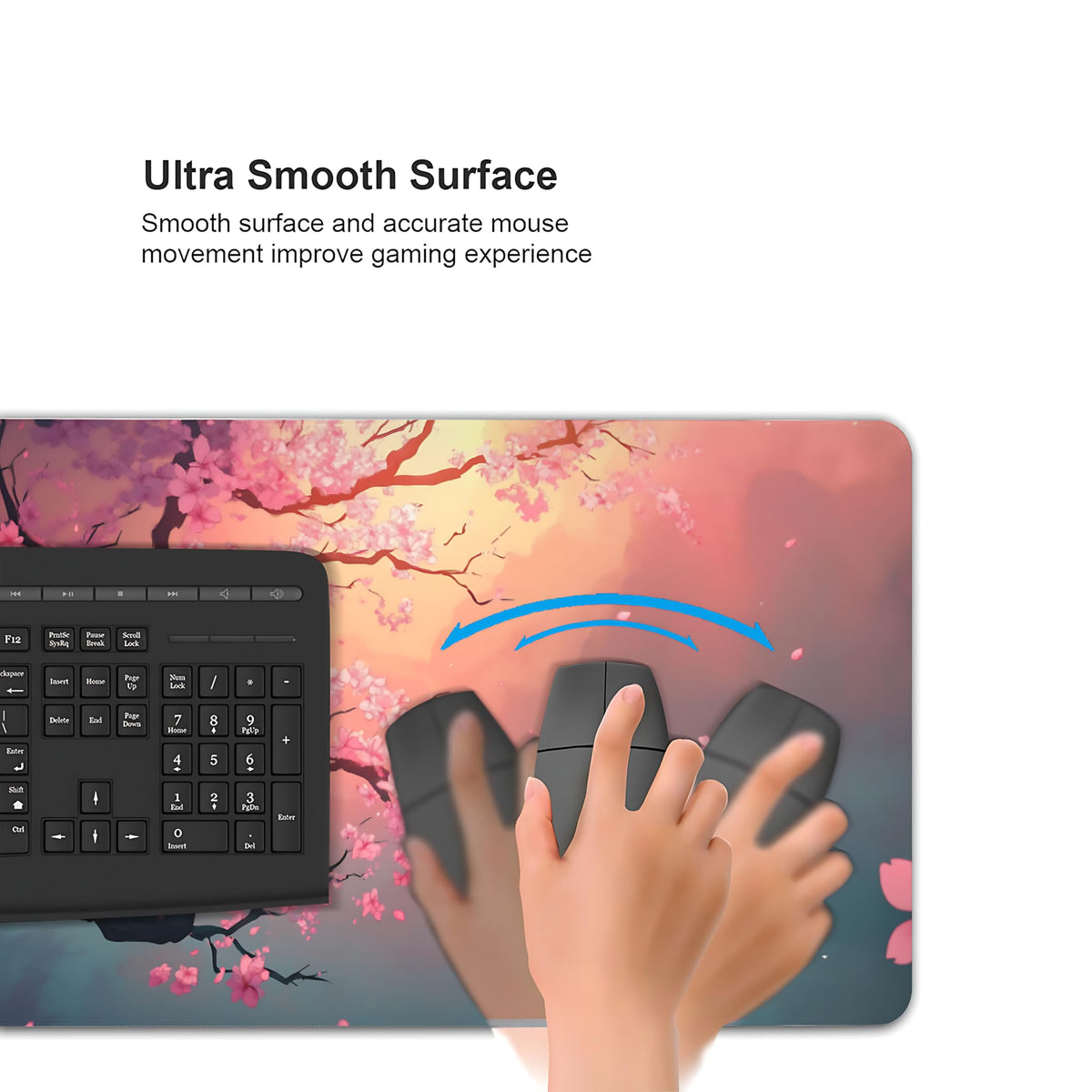 Cute Floral Aesthetic Cherry Gaming Mouse Pad, Pink Japanese Desk Mat with Anti-Slip Base &