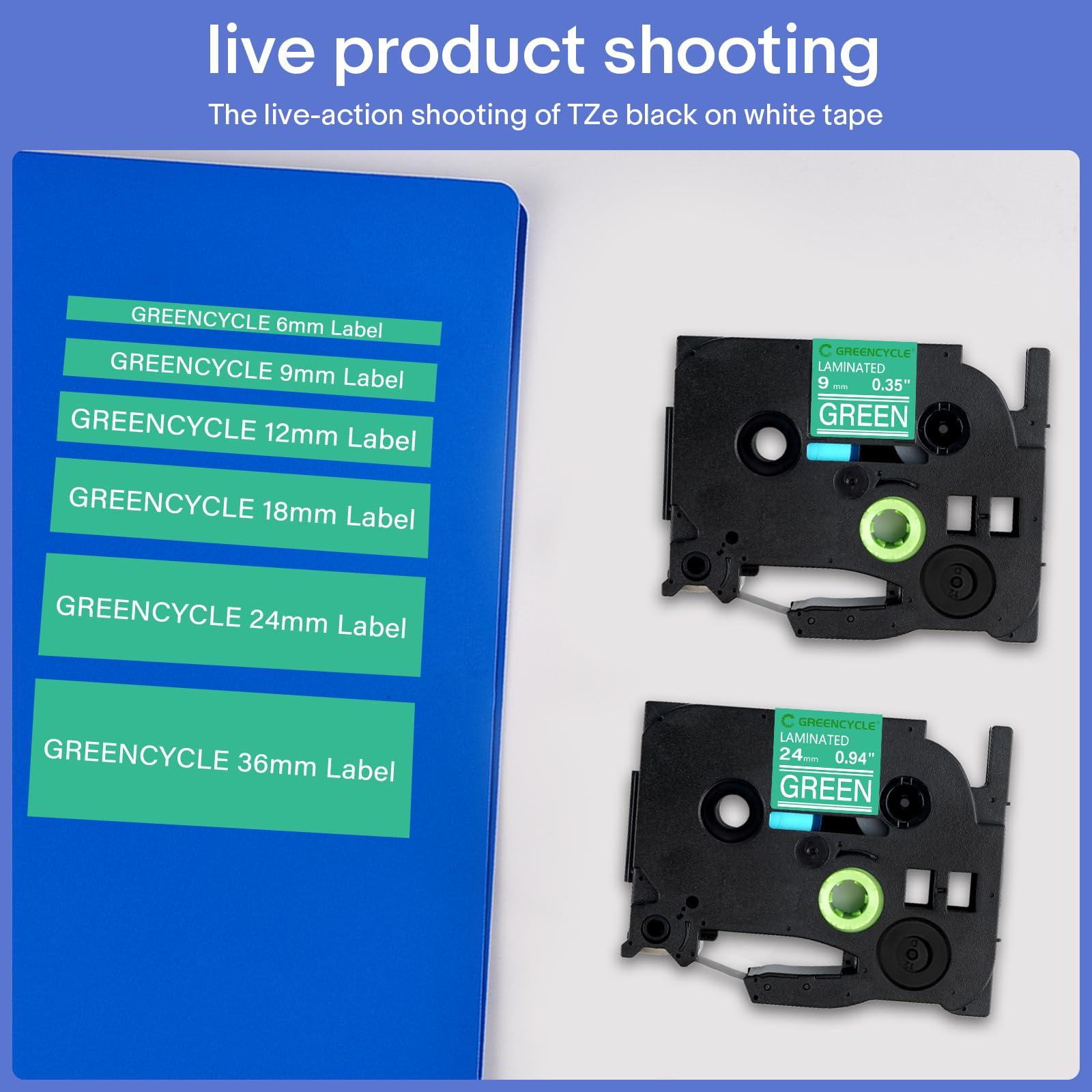 GREENCYCLE Compatible for Brother P-Touch Label Tape TZe-725 9mm 0.35" Laminated Green TZe725