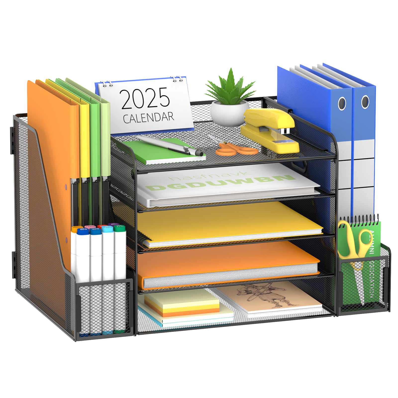 5-Tier Desk Organizer with Paper Trays, File Holders and Pen Holders, Black