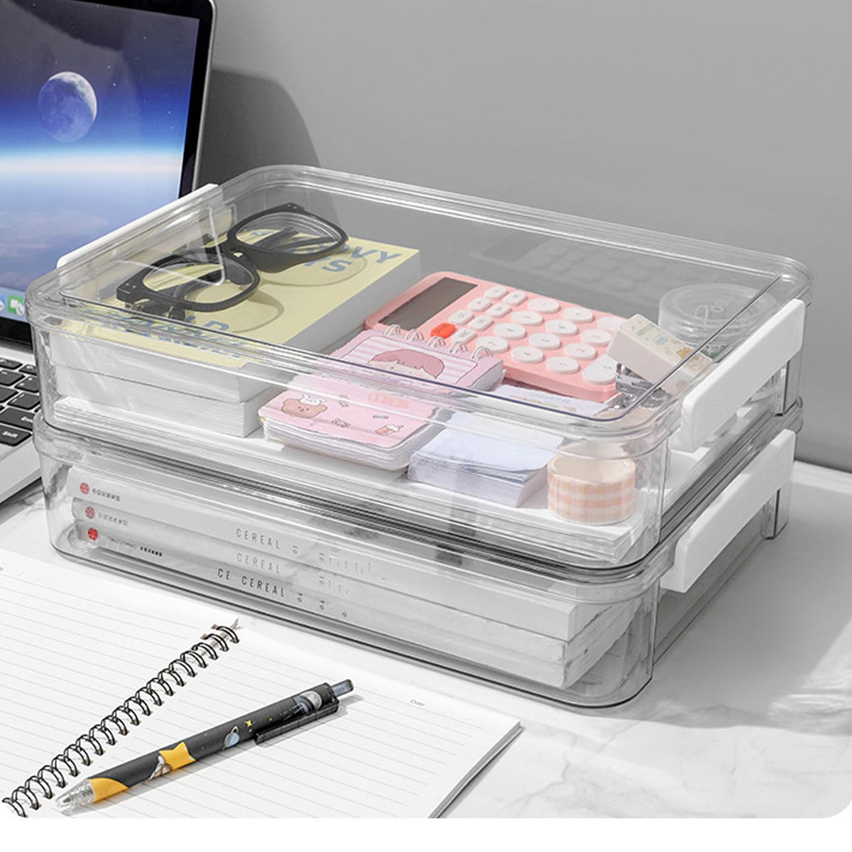 LIPCHEEGO A4 Scrapbook Paper Storage, Photo Storage Box, Plastic File Box (4Pack, Large, White)