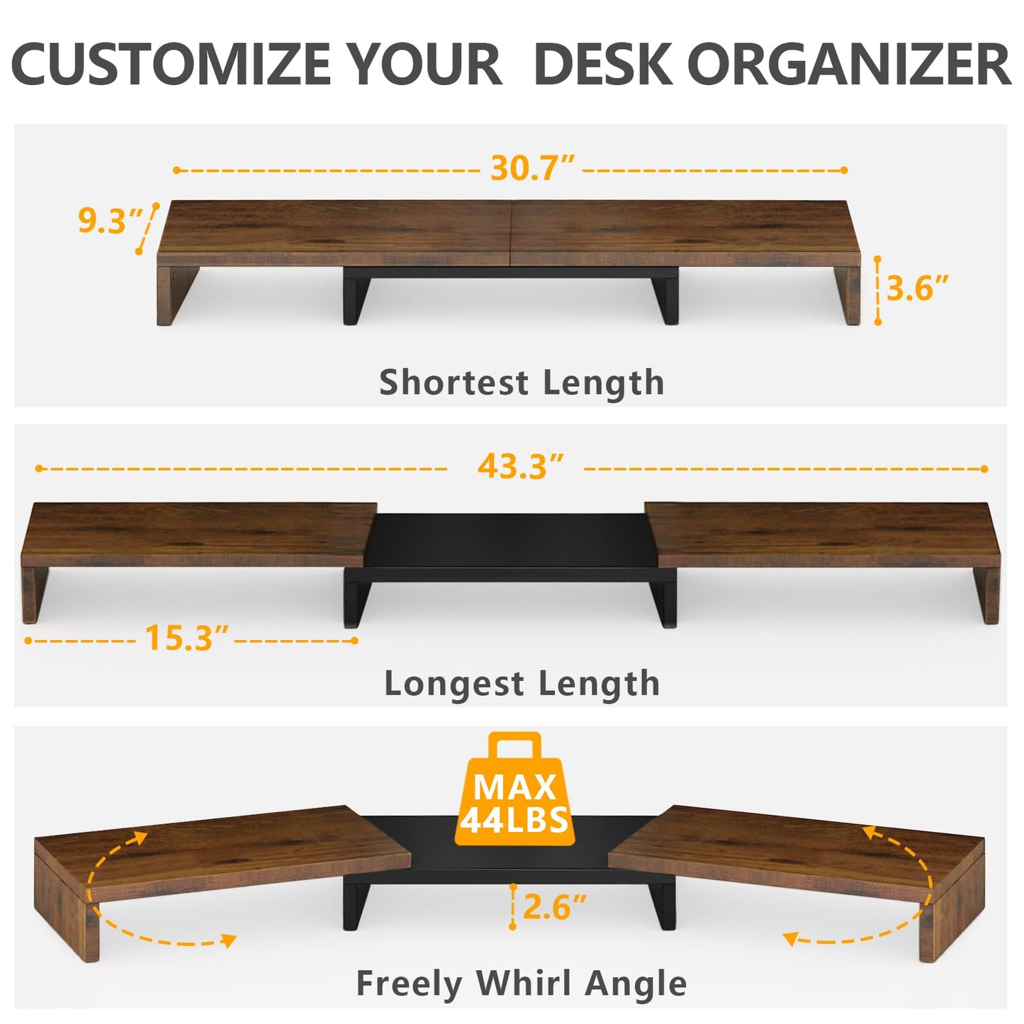 TAVR Dual Monitor Stand Riser, Wooden Computer Monitor Stand for 2 Monitors