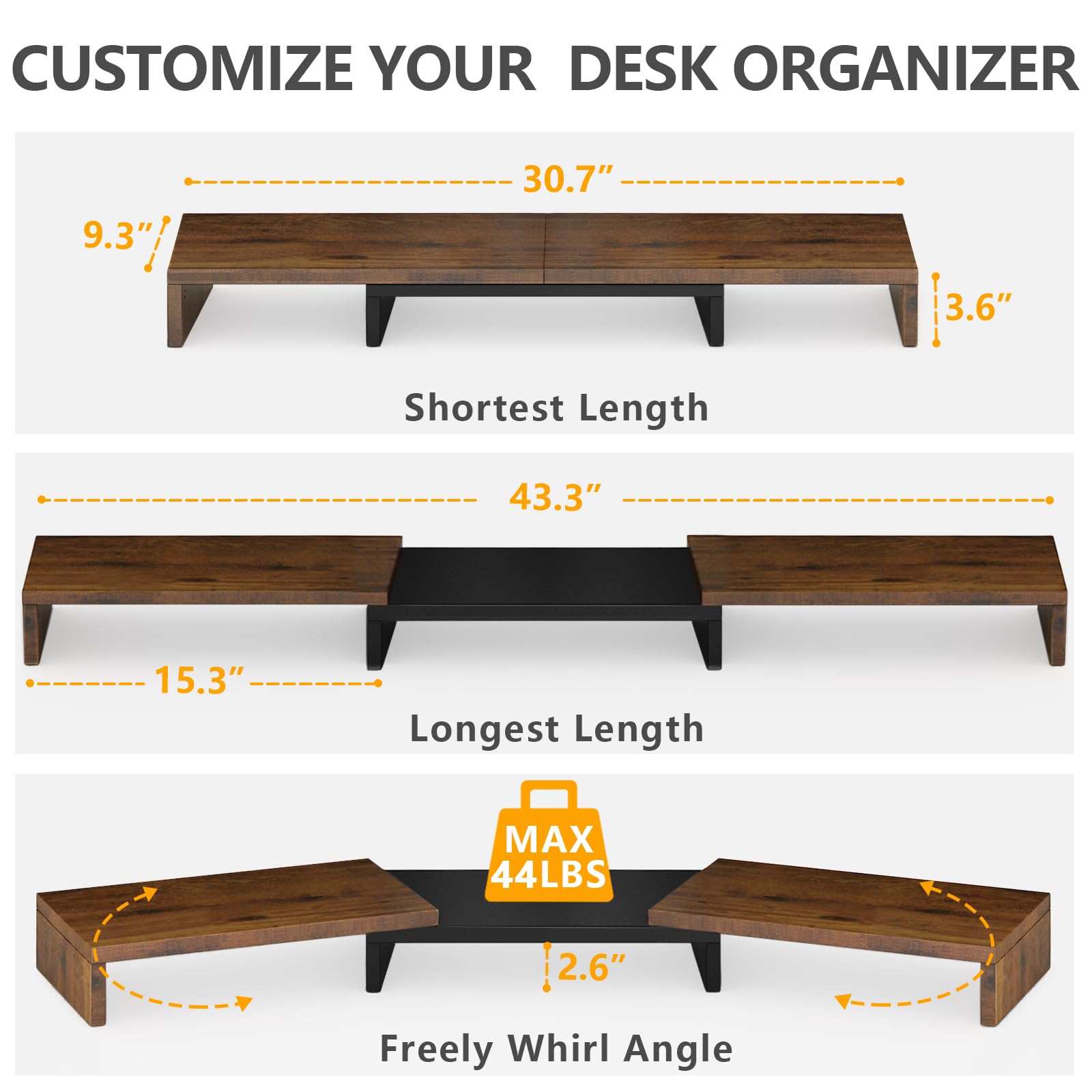 TAVR Dual Monitor Stand Riser, Wooden Computer Monitor Stand for 2 Monitors