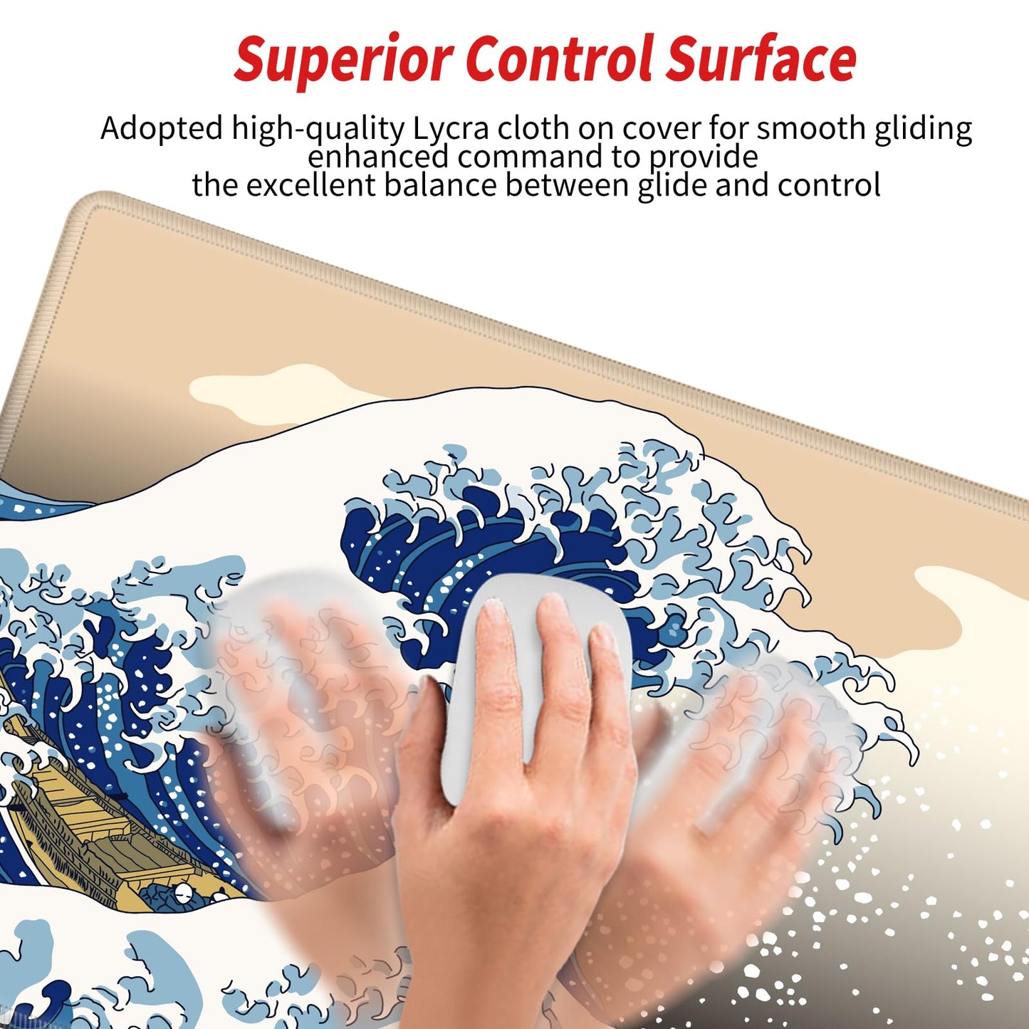 Gaming Mouse Pad Japanese Sea Wave Mousepad 24x12 Desk Pad XL Ocean Desk Mat Long Extended Computer