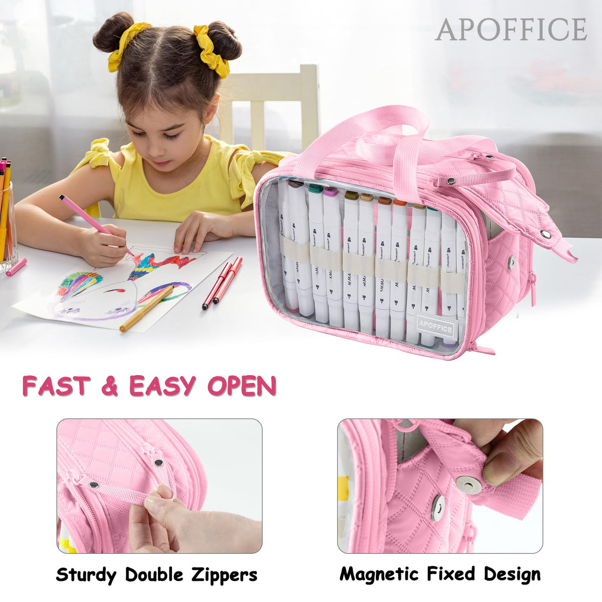 APOFFICE Marker Organizer Case – Holds 72-96Markers | Portable Art Marker Storage Bag with Clear
