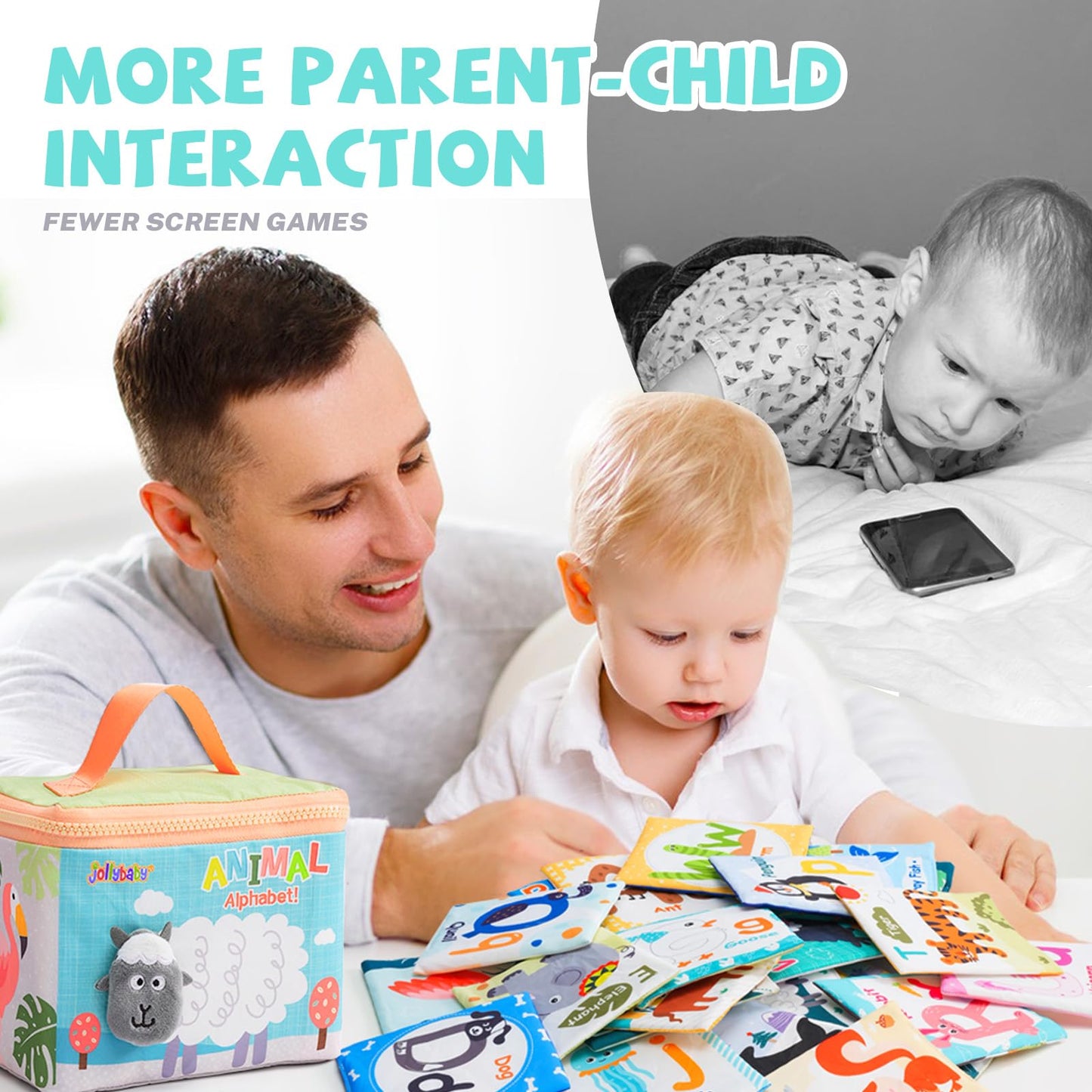 Jollybaby Reusable Soft ABC Alphabet Animal Flash Cards for Baby 0-12 Month