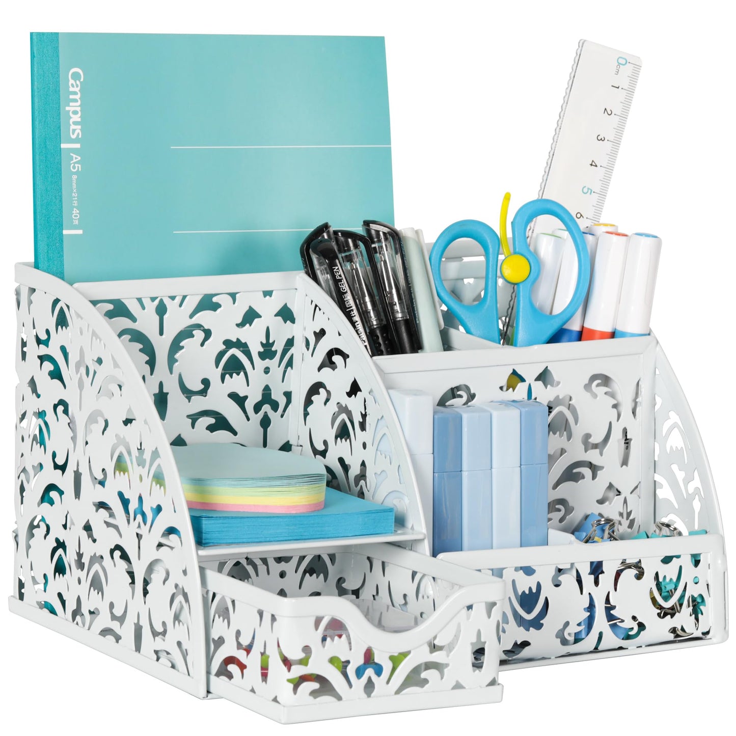 EasyPAG Desk Organizer and Pen Holder for Desk, Mesh Office Supplies Storage Caddy with Drawer for