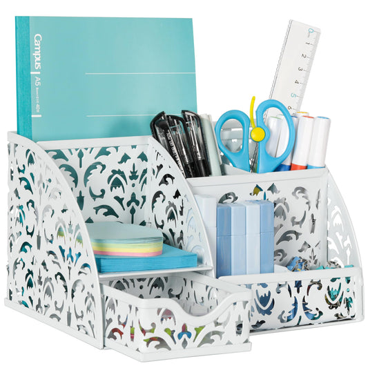 EasyPAG Desk Organizer and Pen Holder for Desk, Mesh Office Supplies Storage Caddy with Drawer for