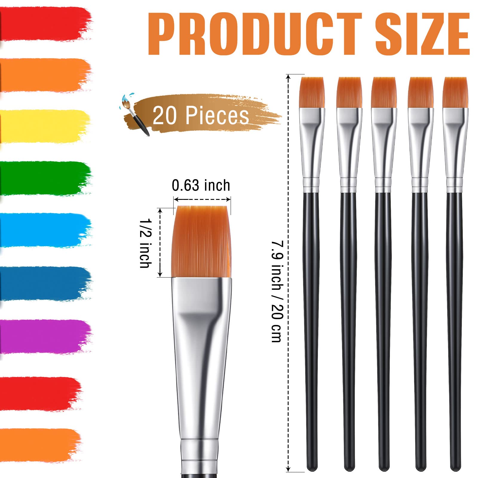 Zonon 20 Pcs Flat Paint Brushes Acrylic Painting Craft Accessories Classroom Prizes Gifts Small