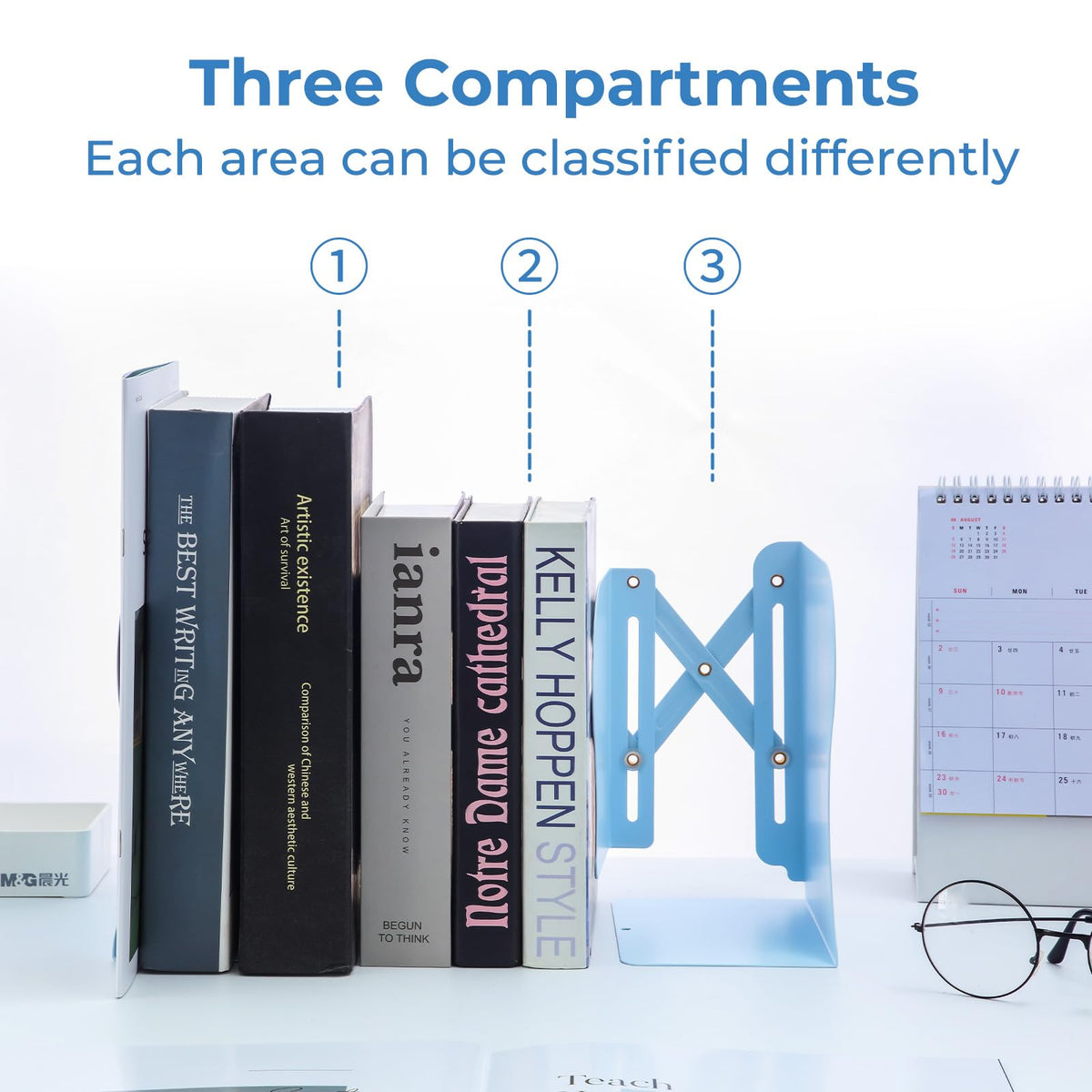 M&G Adjustable Bookends Book Ends for Shelves, Metal Bookend for Heavy Books, Desk Magazine File