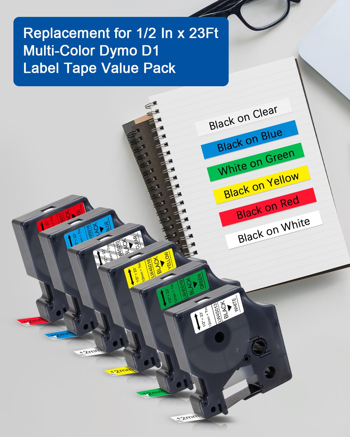 Labelwell 6-Pack Replacement for Dymo D1 Label Tape 45013 45010 45016