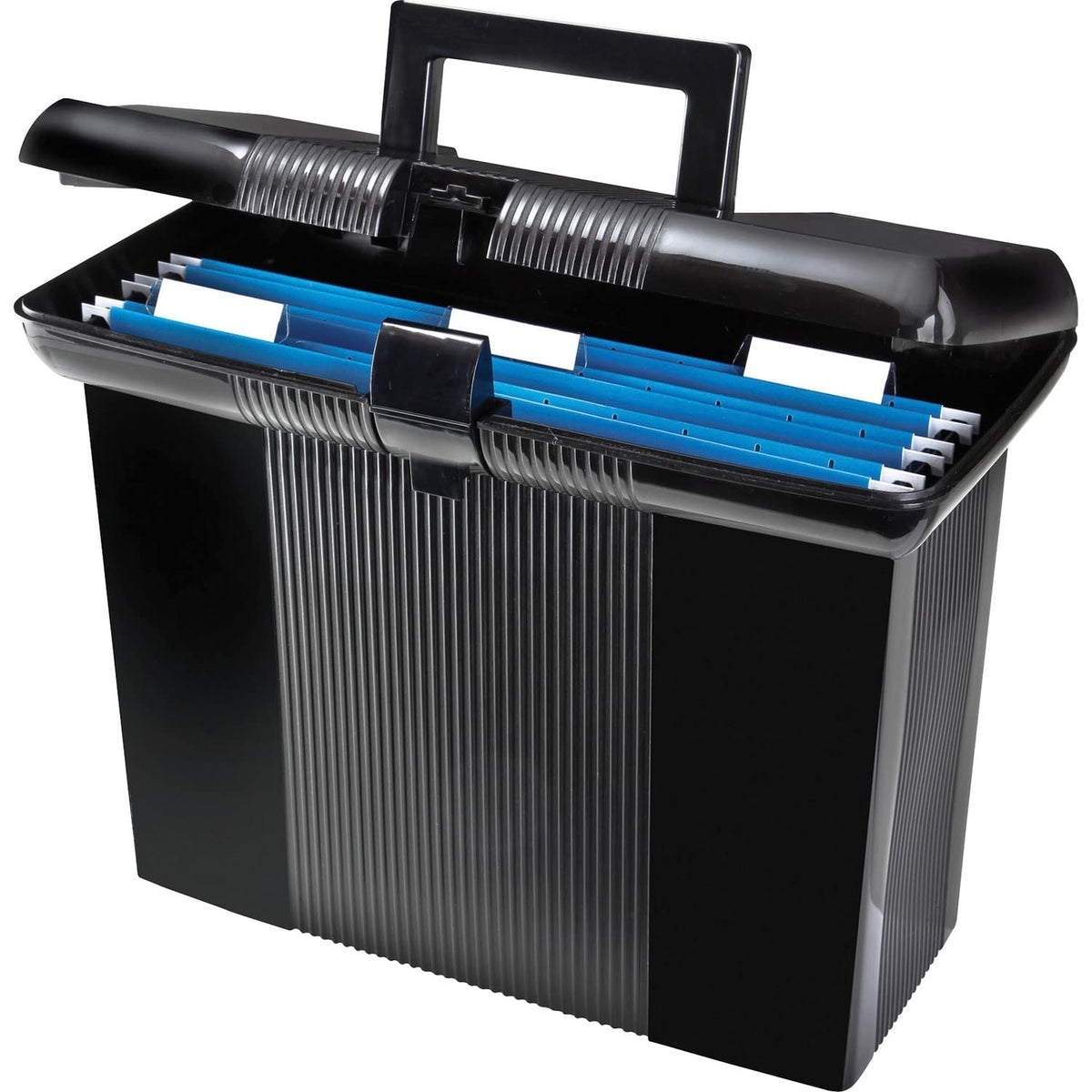 Pendaflex Portable File Box with File Rails, Hinged Lid with Double Latch Closure, Black, Includes