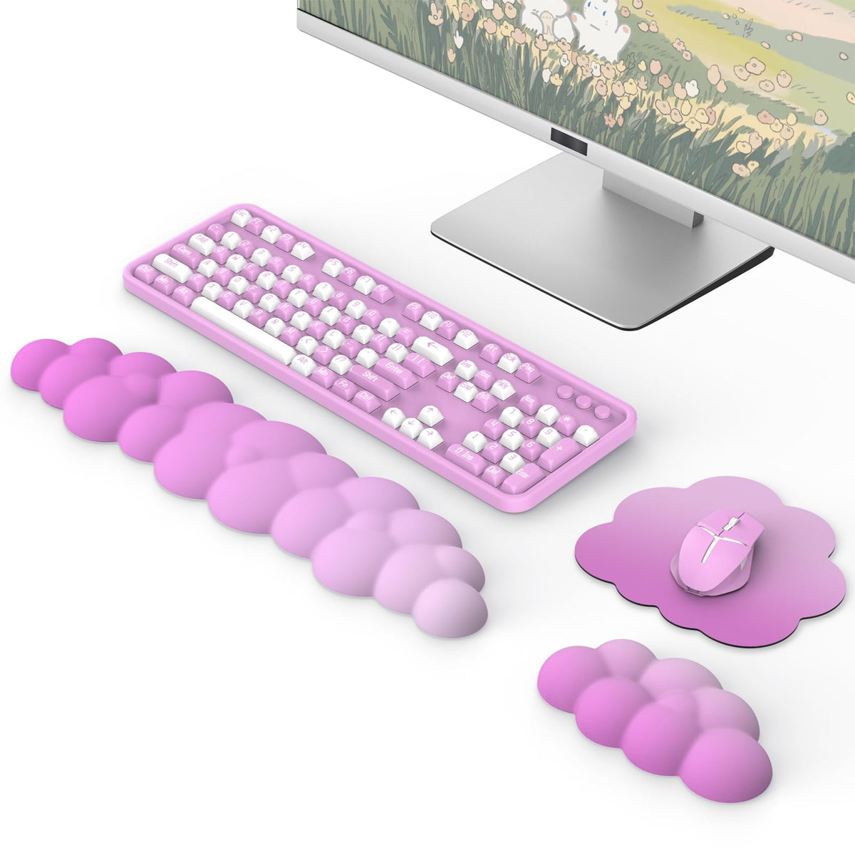 Moko Cloud Wrist Rest for Keyboard and Mouse with Mouse Pad, Pink
