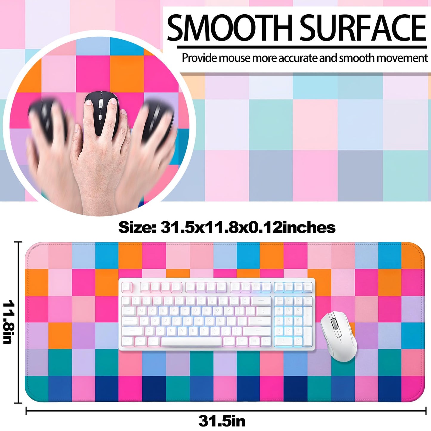 JIANG100 Retro Coloful Checkered Gaming Desk Mat, Extended Large Mouse Pad