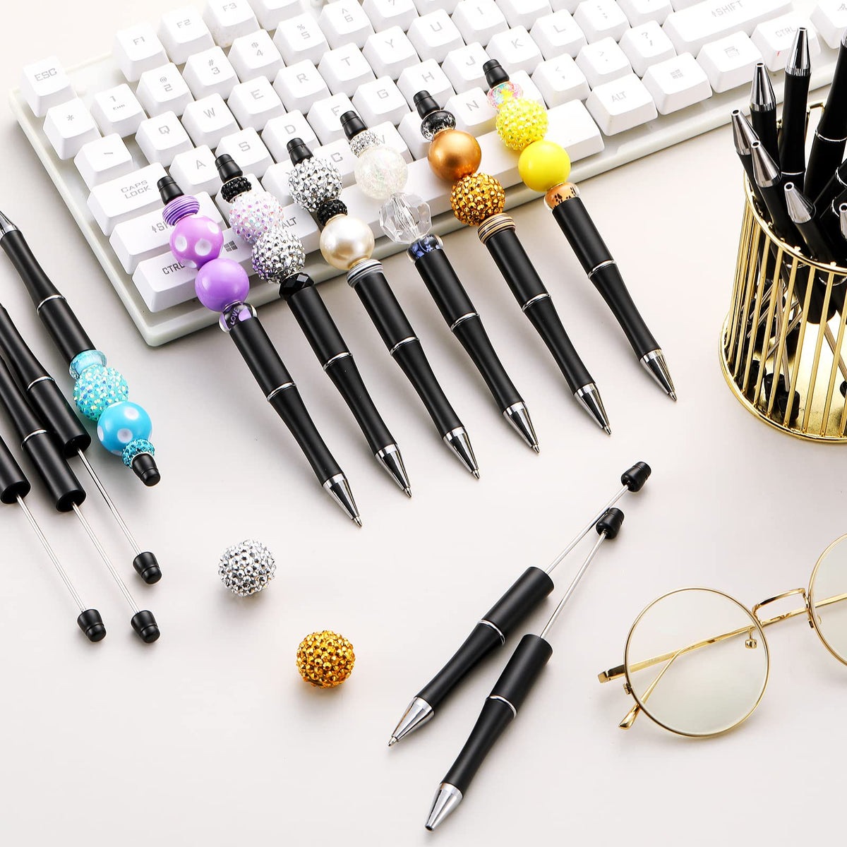 Crtiin 50 Pack Beadable Pens, Ballpoint Pens, School Supplies, Black