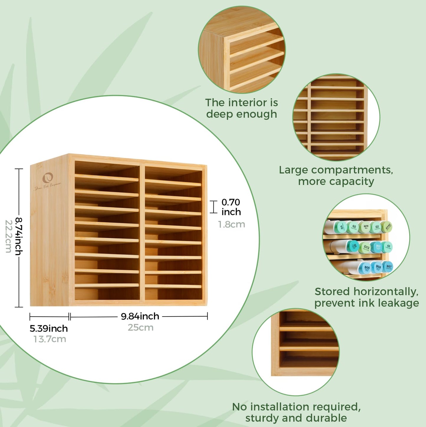 Ohuhu Bamboo Marker Organizer, Wooden Desktop Storage Holds 126 Markers