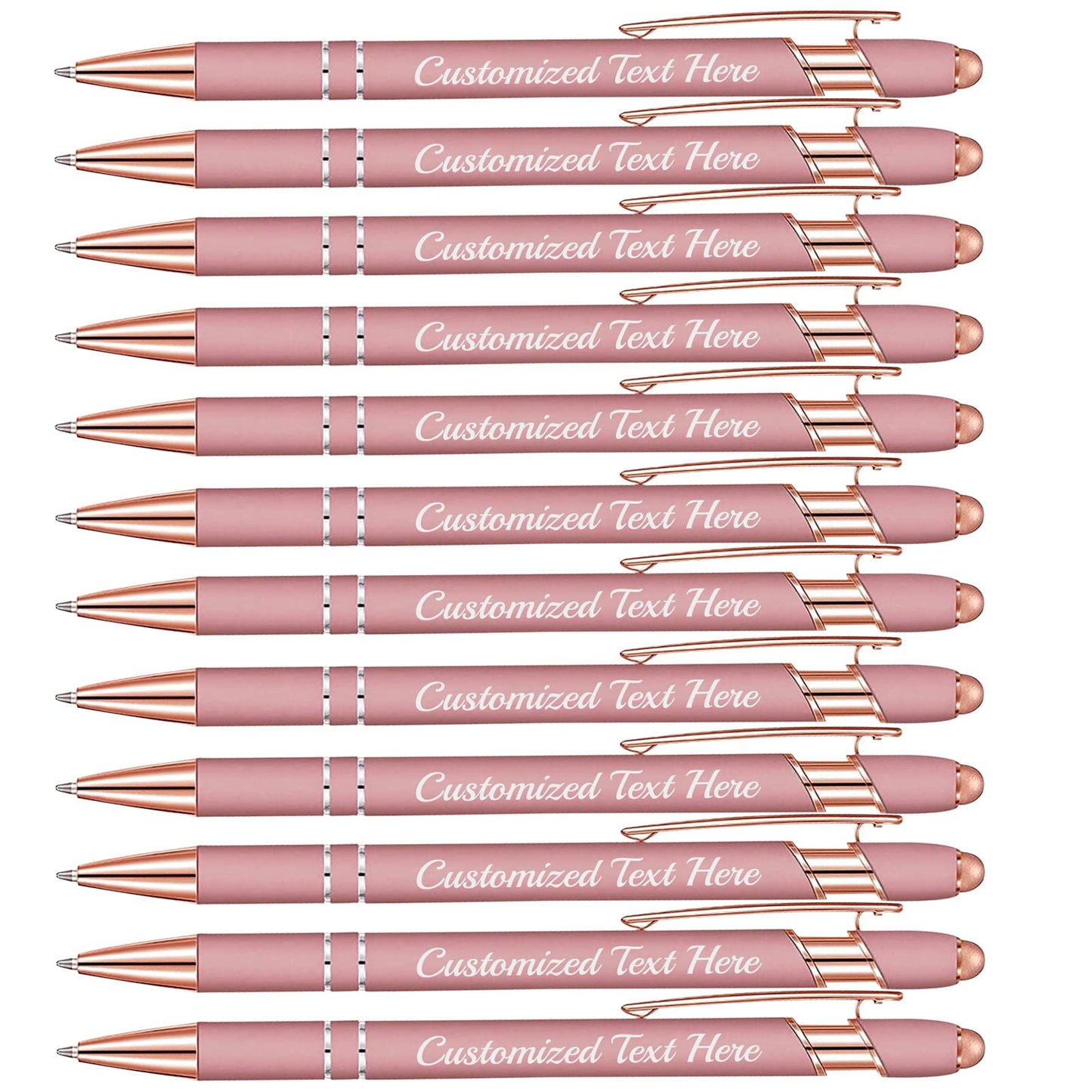 Aolun Personalised Pen,Custom Engraved Ballpoint Pen with Stylus,12 Pcs,Soft Touch Metal,Enter