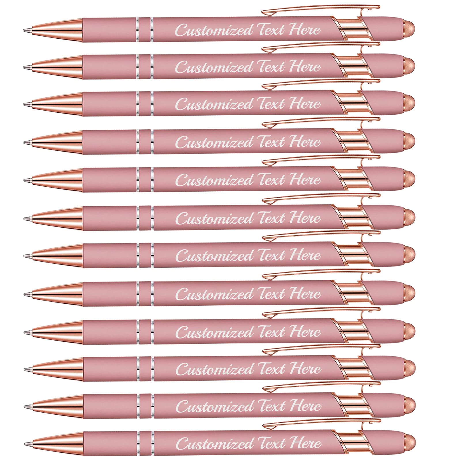 Aolun Personalised Pen,Custom Engraved Ballpoint Pen with Stylus,12 Pcs,Soft Touch Metal,Enter