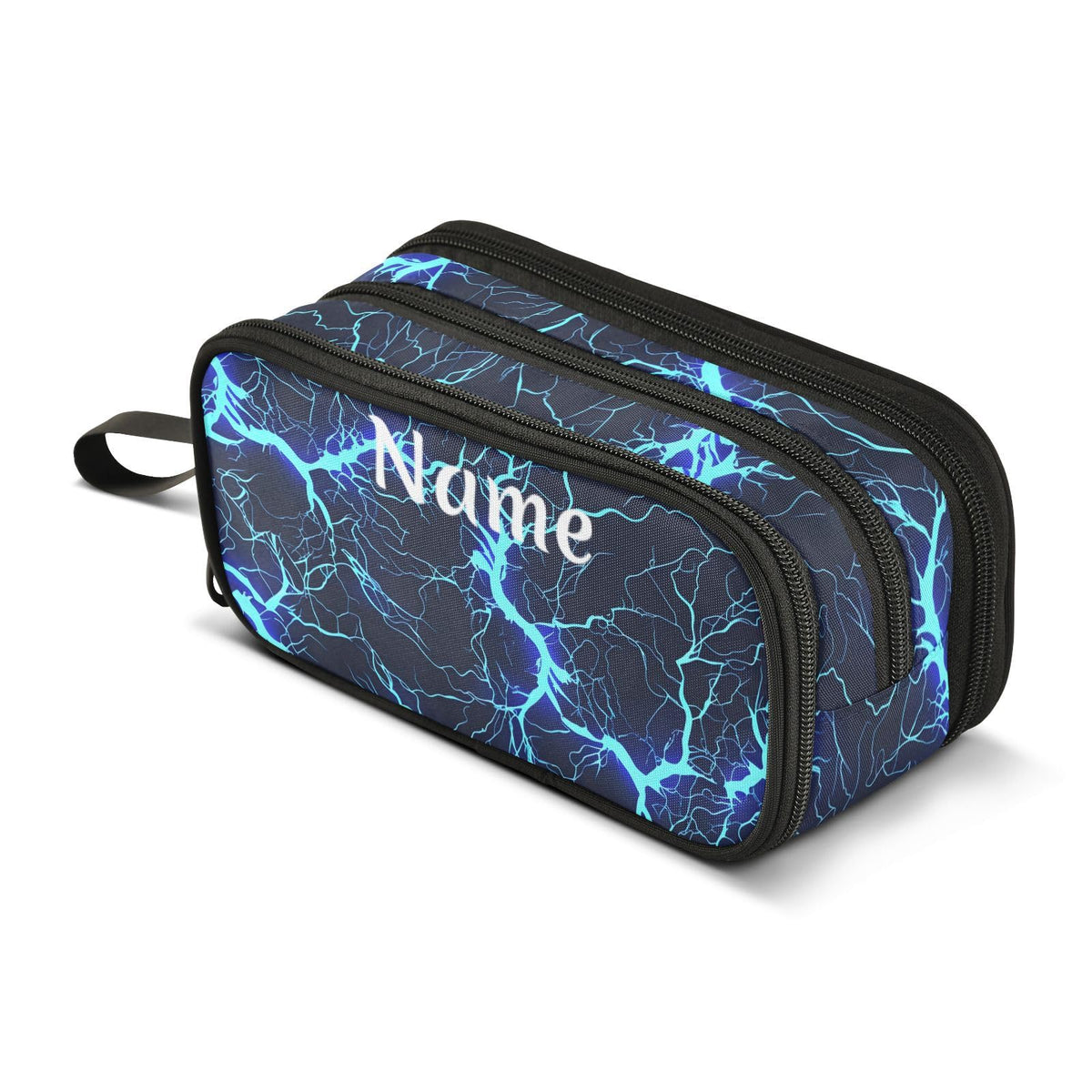 BOENLE Custom Dark Blue Electric Lightning Pencil Case Box Boys Girls Personalized Name Large