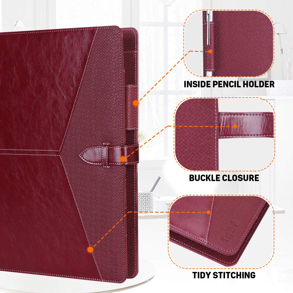 Toplive Padfolio 3 Ring Binder Organizer Business Portfolio Folder for Women, A4/ Letter Size PU