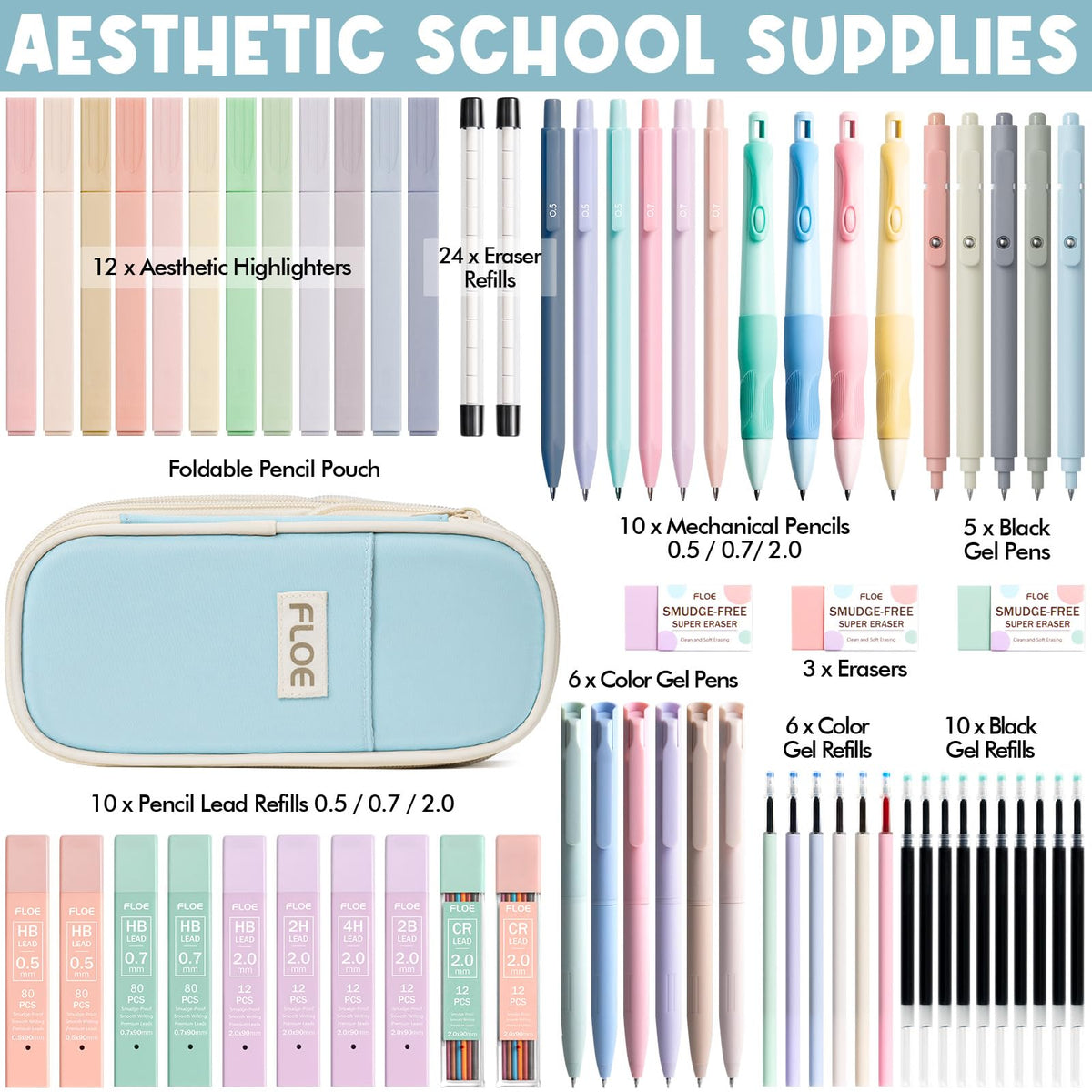 65PCS Aesthetic School Supplies Back to School Supplies Cute Stationary Set