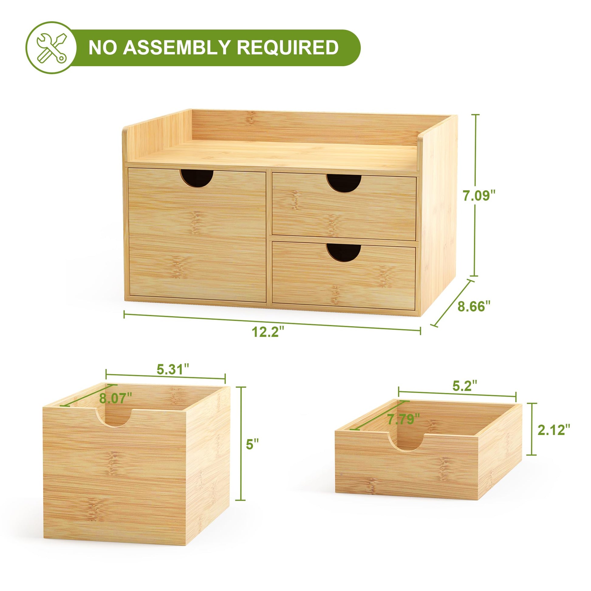 Bamboo Desk Organizer with Drawers, Desktop Storage for Office Supplies