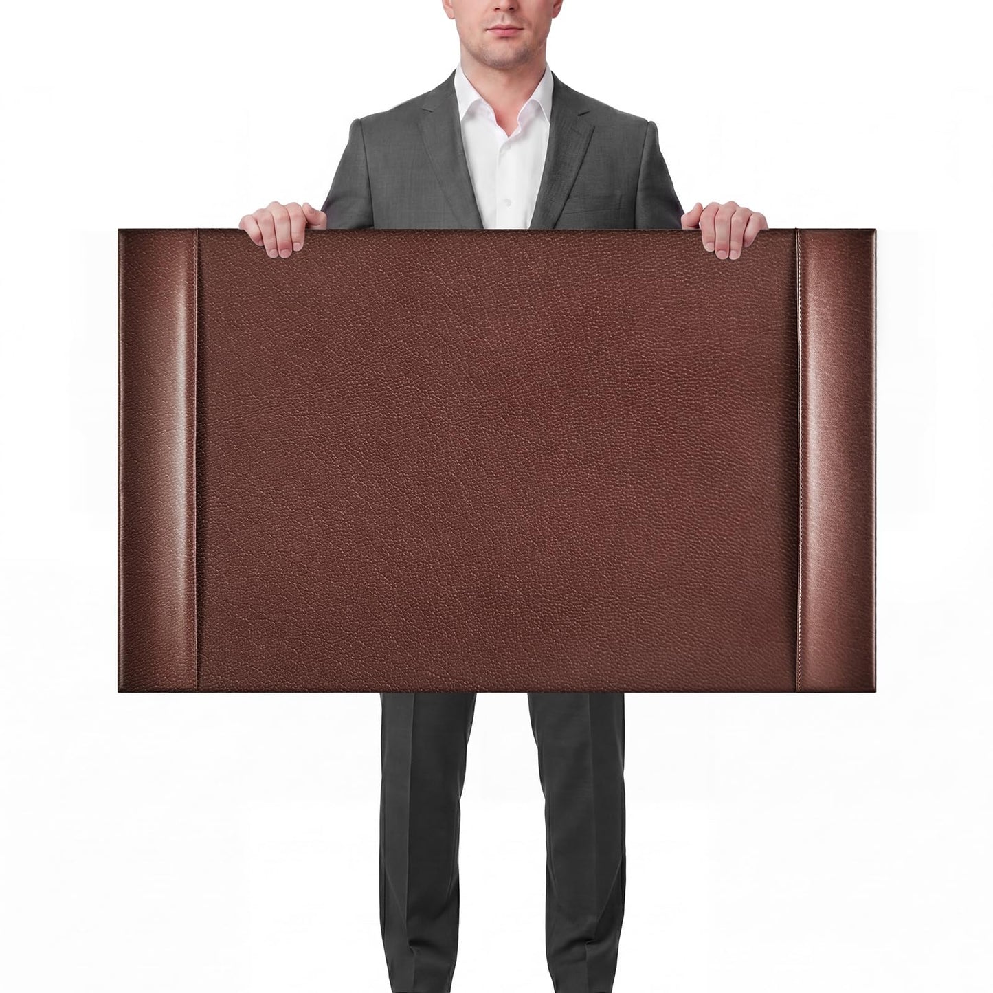 Saysurey 30 x 18 Inch Leather Desk Pad with Side Rails Mat, Brown