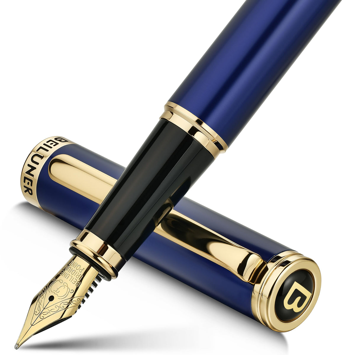 BEILUNER Blue Fountain Pen,Stunning Luxury Pens with 24K Gold Finish, Gorgeous 24K Gilded
