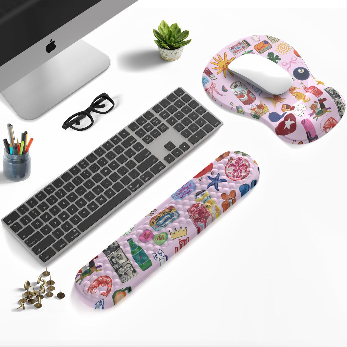 Cute Mousepad with Wrist Rest for Computer Keyboard Mouse Pad Ergonomic Pink Kawaii Mousepad, Best